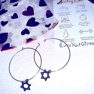Star of David Silver Medium Hoop Earrings Silver Charm NEW Handmade